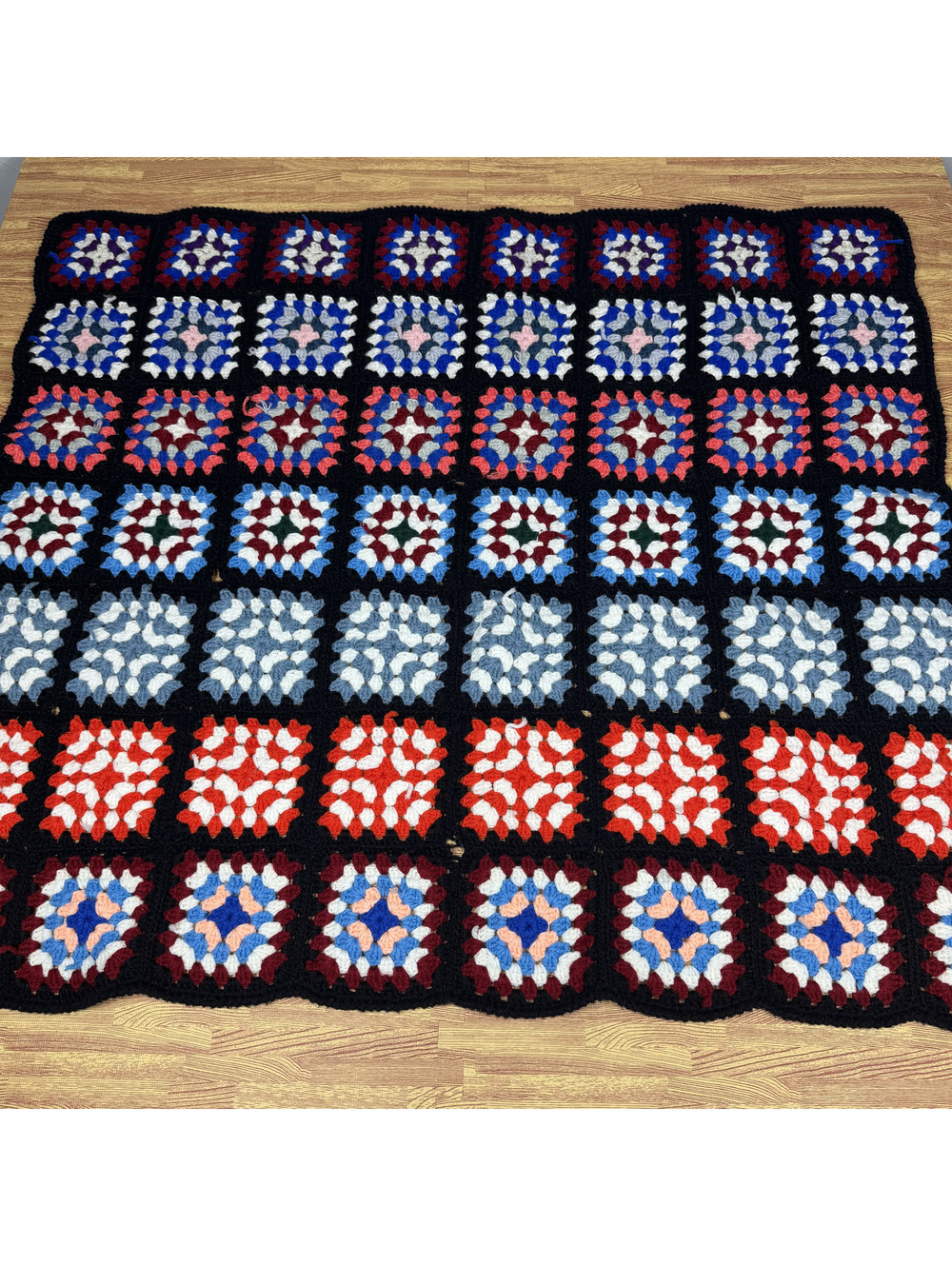 Vintage Handmade Crochet Granny Square Afghan Blanket Multicolor Throw